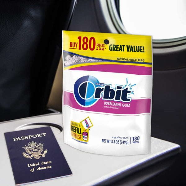 ORBIT Gum Bubblemint Sugar-Free Chewing Gum Bulk Pack - 180 Piece Resealable Bag
