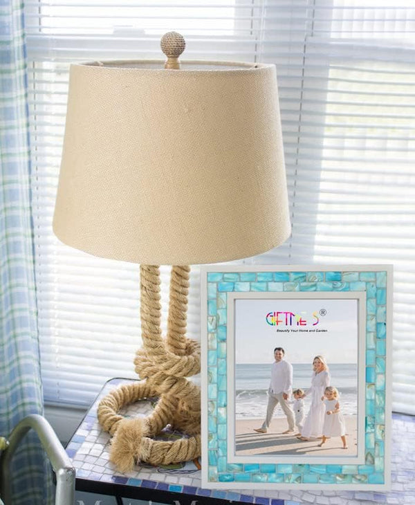GIFTME 5 Beach Picture Frame 8X10,Mosaic Picture Frame Mother of Pearl,Turquoise Tabletop or Wall Hanging Photo Frame(8X10 Inch, Blue,1Pc)