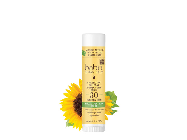 Babo Botanicals Sheer Zinc Mineral Sunscreen Sport Stick SPF30- Natural Zinc Oxide- Shea Butter- Fragrance-Free - Water 