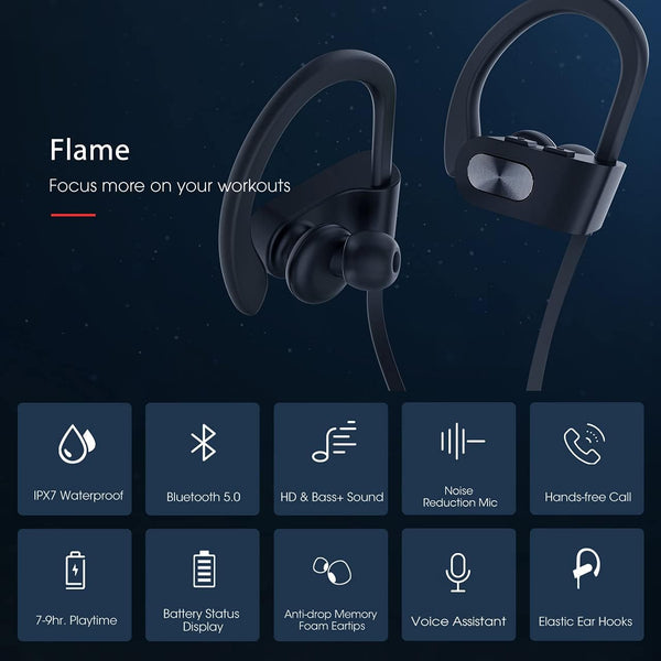Redzoo Bluetooth Headphones V5.0,Running Headphones W/16 Hrs Playtime, Bass+ HD Stereo Wireless Sports Earphones W/Ipx7 Waterproof Earbuds in Ear