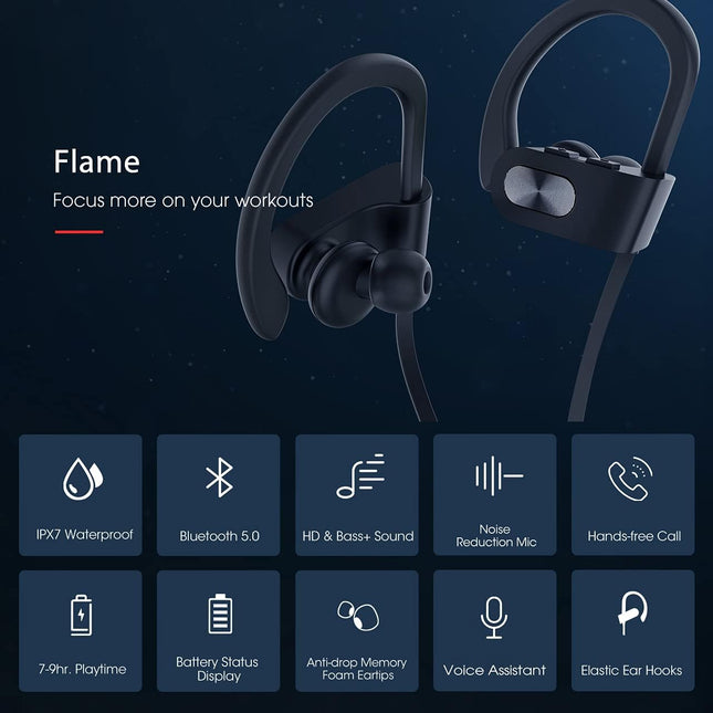 Redzoo Bluetooth Headphones V5.0,Running Headphones W/16 Hrs Playtime, Bass+ HD Stereo Wireless Sports Earphones W/Ipx7 