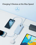 VRURC 10000Mah Power Bank Built-In Cables, Portable Charger with LED Display, Slim Travel Battery Pack with Cords, 5 Output Dual Input Phone