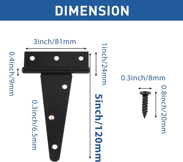Tambee Gate Hinges Barn Door Hinges T-Strap Shed Door Hinges Outdoor Heavy Duty Hinge Wrought Hardware for Wooden Fences(8Inch 2PCS)