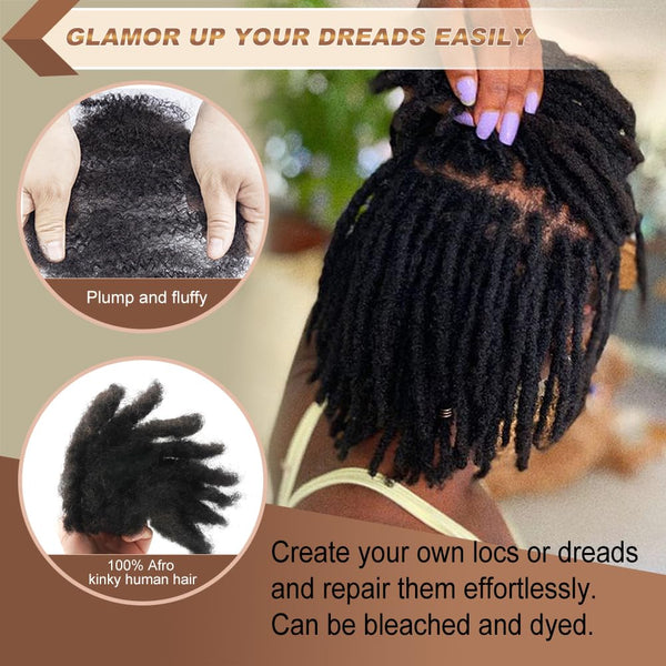 Premium Afro Kinky Bulk Human Hair 100%, Afro Kinkys Human Hair Bulk for Dreadlock Extensions, Repair Locs, Create Dreadlocks. Can Dye and Bleach,