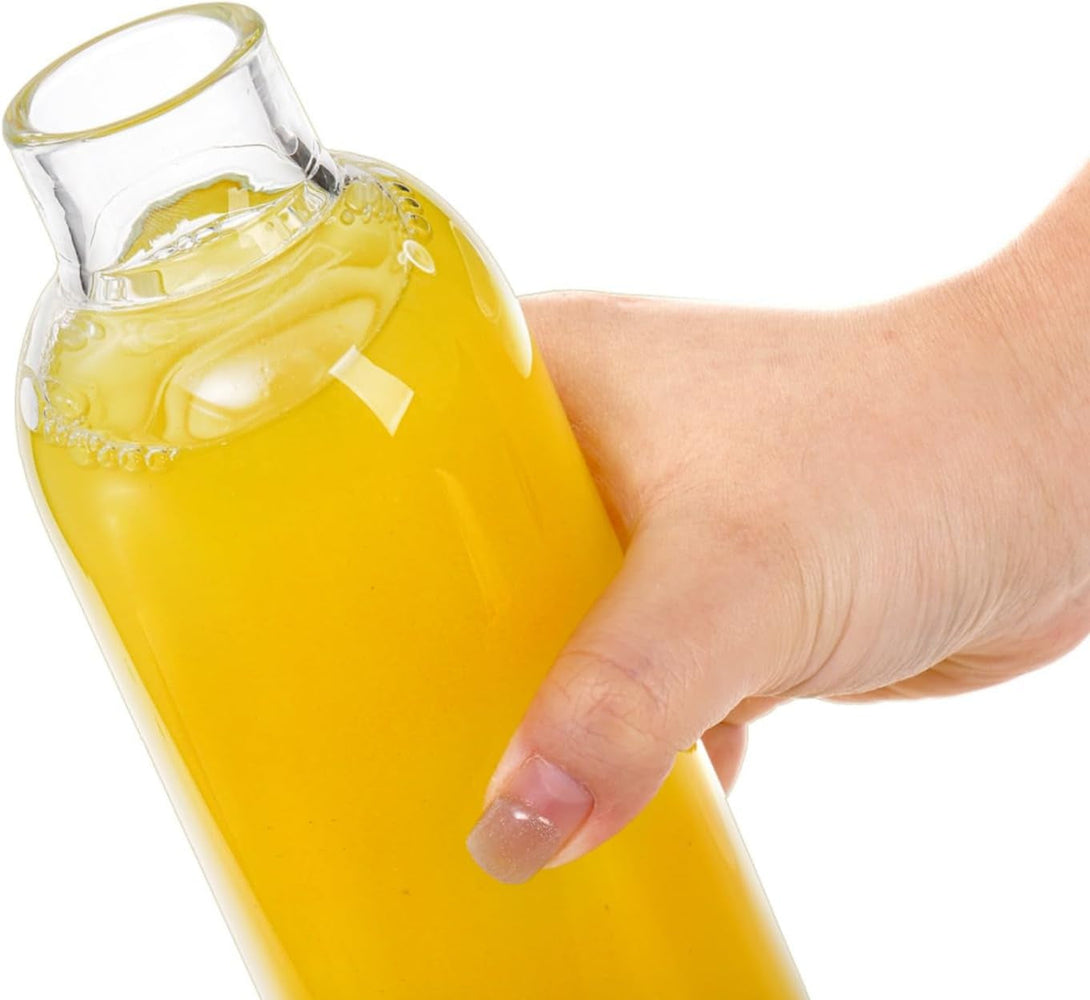 8 Pack Glass Water Bottles with Lids, 16 Oz Clear Glass Juice Bottles with Protective Sleeve Brush, Leak Proof Reusable Refillable Bottles Empty Container for Juice, Milk, Coke, Sodas