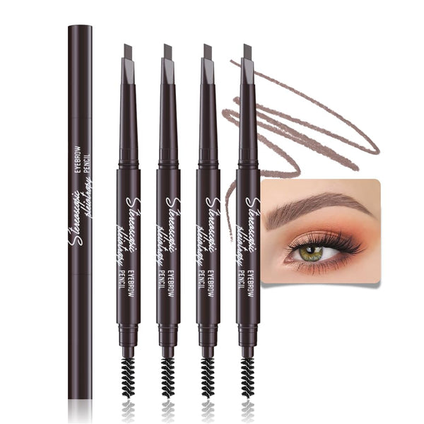 4 Pcs Ultimate Eyebrow Retractable Definer Pencils,Dual-Sided Natural Soft Textured Eyebrow Pencil, for Daily Look Eyebrow Makeup,Brow Brush,Fine
