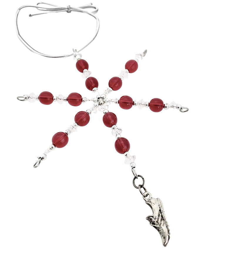 RUNNING SHOE Ornament - Beaded Snowflake Christmas Ornament/Gift Tag with round Running Shoe Charm with Jewelry Box - Handmade with Red Vintage Beads