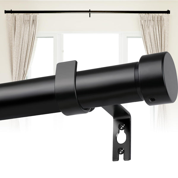 Heavy Duty Curtain Rods for Windows 48 to 84 Inch, 1 Inch Diameter Modern Adjustable Black Curtain Rod, Long Curtain Rod for Sliding Glass Door
