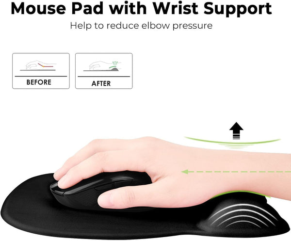 Eoocoo Ergonomic Mouse Pad with Wrist Support, Mousepad with Memory Foam Wrist Rest and Non-Slip Base for Computer, Cafe, Home & Office, 9.64 X