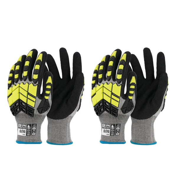 2 Pairs Safety Work Gloves,Impact Gloves for Men Women,Cut Resistant Non-Slip Heavy Duty Gloves with Nitrile Grip,Touch Screen Glove with Impact Protection for Mechanic Construction, Medium