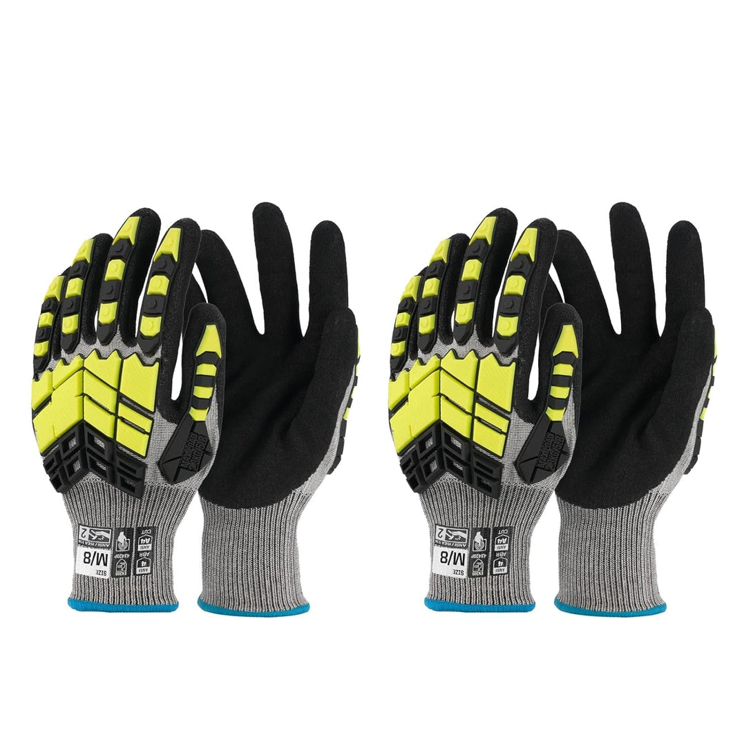 2 Pairs Safety Work Gloves,Impact Gloves for Men Women,Cut Resistant Non-Slip Heavy Duty Gloves with Nitrile Grip,Touch Screen Glove with Impact Protection for Mechanic Construction, Medium