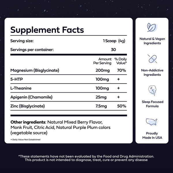 Sweetdreams Dream Potion Sleep Support Blend with Magnesium Glycinate, Glycine, L-Theanine & Chamomile - Sugar Free Blueberry Flavor (30 Servings)
