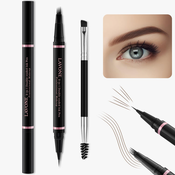 LAVONE Eyebrow Pencil Makeup Kit Waterproof 2-IN-1 Microblading Pen/Pomade Eyeliner and Dual-ended Brush, Brow Pencil Kit for Natural Eyebrows,