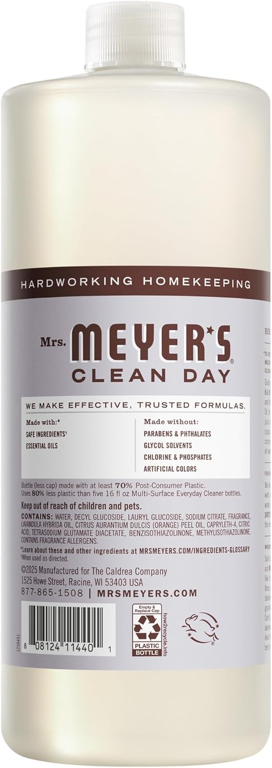 MRS. MEYER'S CLEAN DAY Multi-Surface Cleaner Concentrate, Use to Clean Floors, Tile, Counters, Lavender, 32 Fl. Oz