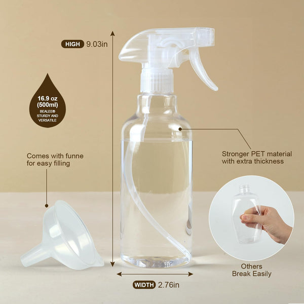Plastic Spray Bottles, 2-Pack, 16.9 Oz, Mist & Stream, Heavy Duty Spraying, Empty Water Spray Bottle for Cleaning Solutions, Essential Oils, Hair,