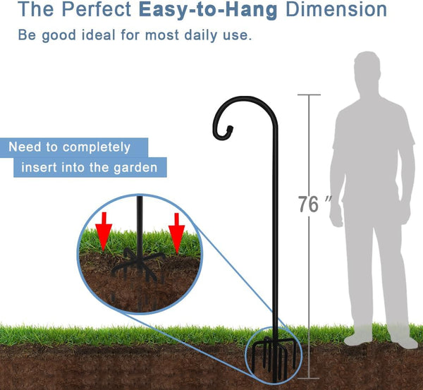 76 Inch Outdoor Shepherd Hook with 7 Prong Base (1 Pack), Adjustable Heavy Duty Garden Hanging Stake for Bird Feeder Solar Light Plant Hanger