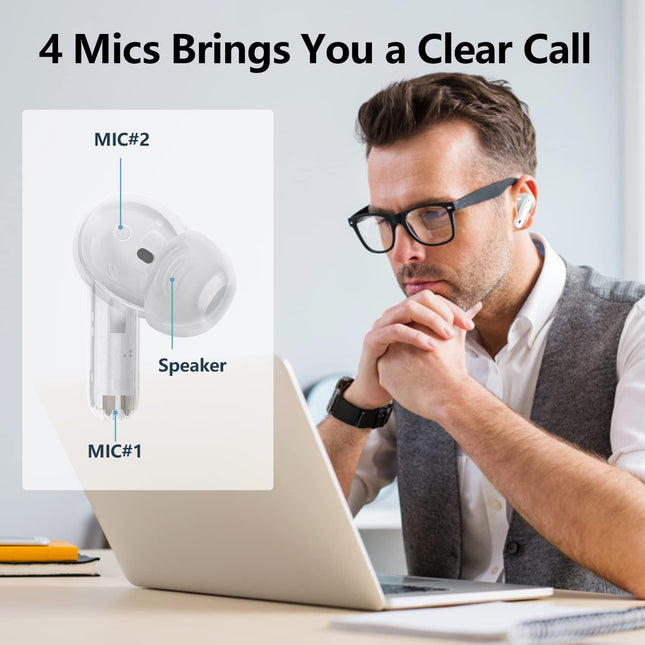 A40 Pro Wireless Earbuds, 50Hrs Playtime Bluetooth Earbuds Built in Noise Cancellation Mic with Charging Case, Bluetooth