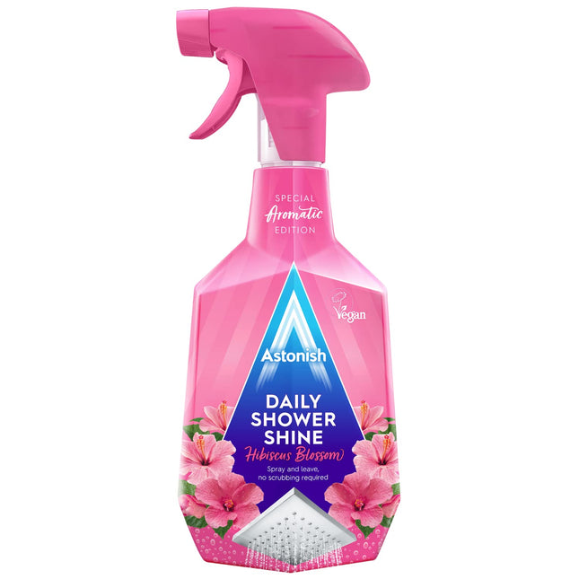 Astonish Daily Bathroom Shower Shine Cleaning Spray - Hibiscus Blossom Limescale Remover Shower Spray Prevents Watermark