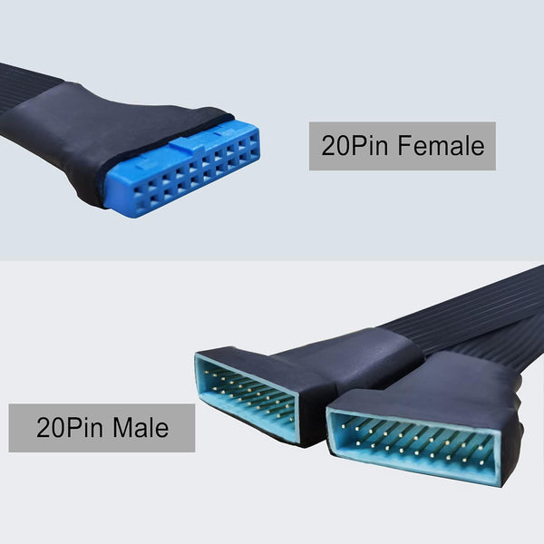 GINTOOYUN USB 3.0 Header Extension Cable, 19/20 Pin 1 to 2 Y Splitter Internal Extension Adapter DIY(5.9 Inch)