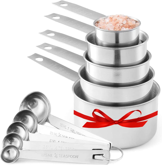 Stainless Steel Measuring Cups and Measuring Spoons 10-Piece Set, 5 Cups and 5 Spoons