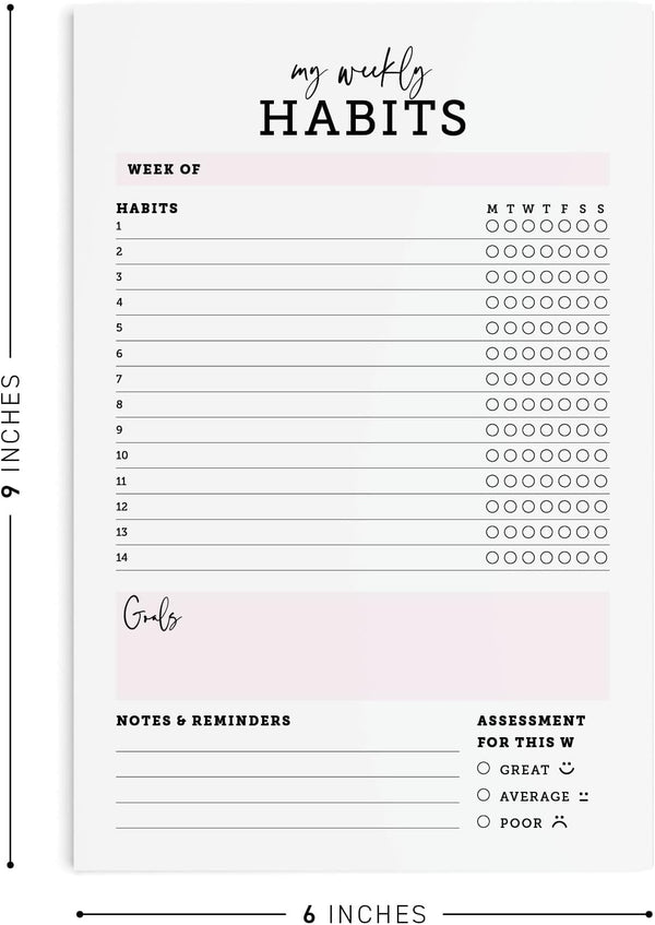 CARDAMONOLY Habit Tracker Notepad - 50 Page Tear off Planning Pad - 6 X 9 - High Performance Planner - Chore Chart for Adults - Weekly Planner