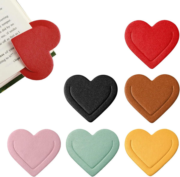 6 Pieces Leather Heart Bookmarks, Cute Corner Page Bookmark, Book Marks Reading Gifts for Women Teachers Students, Book Lovers Accessories for