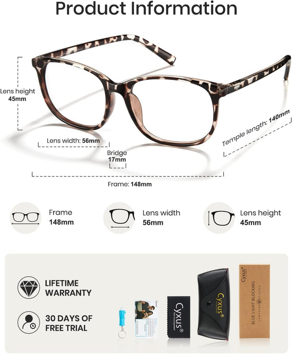 Cyxus Blue Light Blocking Glasses Women Men Computer Gaming Square Glasses UV400 Protection anti Eyestrain