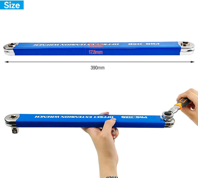 Impact Ready Offset Extension Wrench, Tight Reach Extension Wrench Set, with 1/2", 1/4" and 3/8" Square Drive Adapters, 