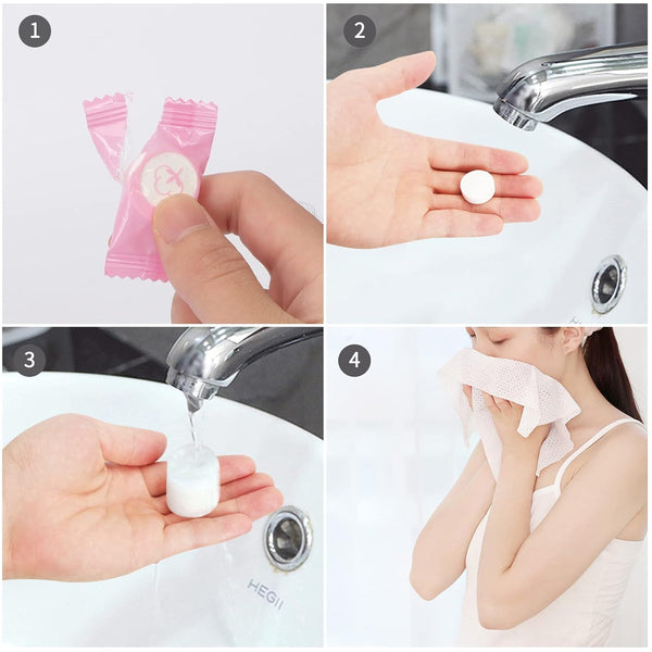 Classycoo Compressed Towel 100 PCS Mini Tablets Disposable Portable Face Towel Cotton Coin Tissue Eco-Friendly for Travel, Camping, Hiking, Sport,