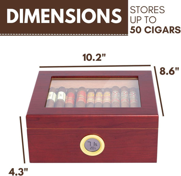Premium Cigar Humidor for 25-50 Cigars - Elegant Humidor Humidor with Hygrometer and Humidifier - Cedar Lined Cigar Box for Optimal Humidity