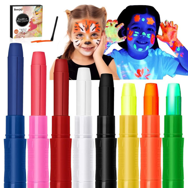 8 Color Face Painting Kits for Kids, Beesjuy Water Based Face Paint Kit, Makeup Kit Plant Ingredients Face Crayons, Painting Party for Adults&Kids