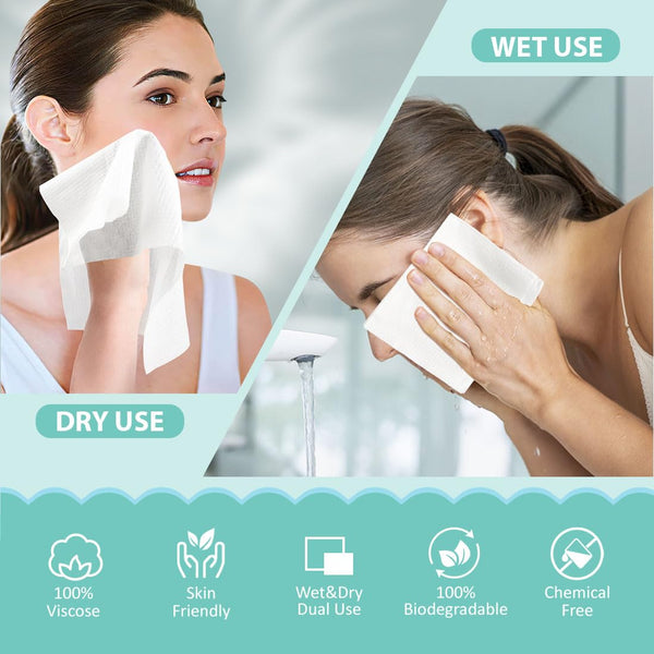 HOMEXCEL Face Towels, Disposable Face Towelette, Biodegradable Makeup Remover Dry Wipes 50 Count, Super Soft Clean Facial Towels Wash Cloth for