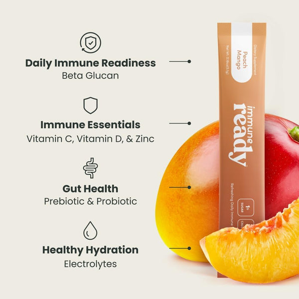 Immune Readyâ¢ Immune Boost Drink Mix - All-In-One Immune Support, Gut Health, and Electrolyte Powder Packets with Vitamin C, Beta Glucan, Zinc,
