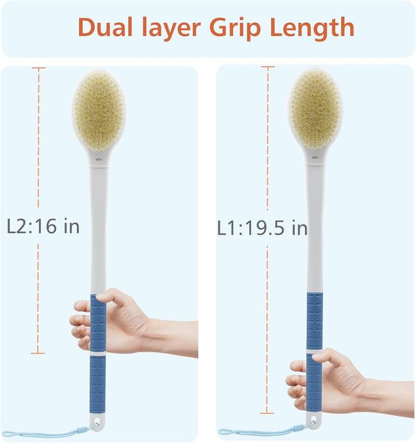 Shower Brush with Soft and Stiff Bristles,20.5" Extra Long Handle Dual-Sided Back Scrubber Bath Brush Body Exfoliator for Wet or Dry Brushing