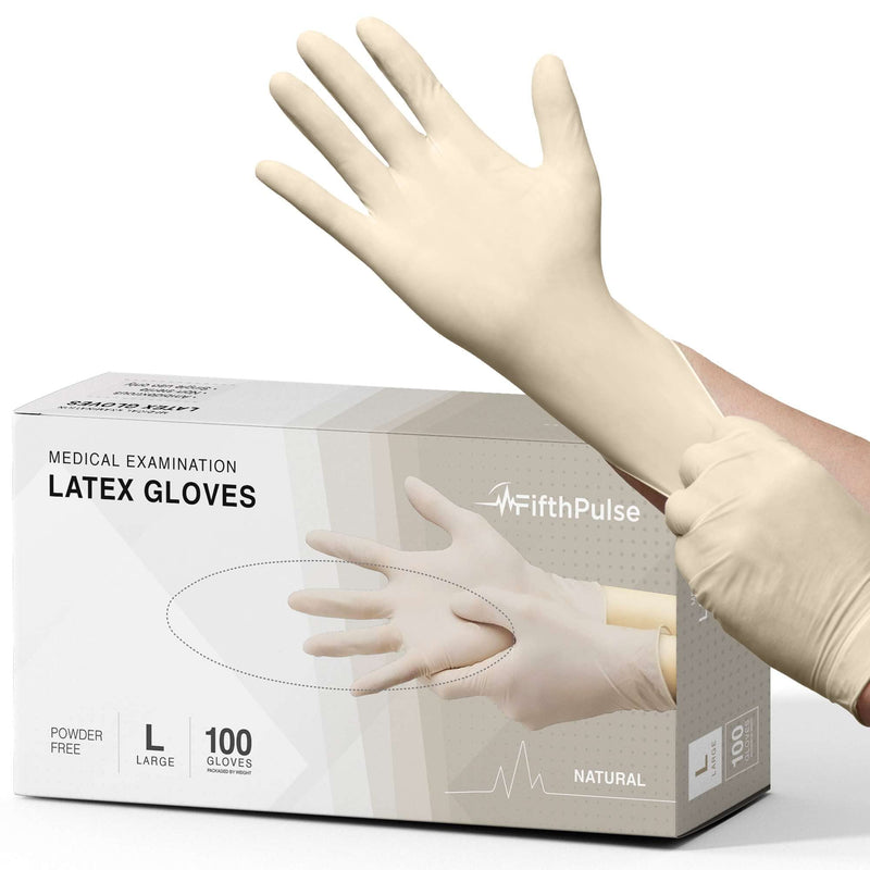 Fifthpulse Medical Examination Latex Gloves - Extra Thick 4.5 Mil, Natural Color, Powder Free Disposable Gloves