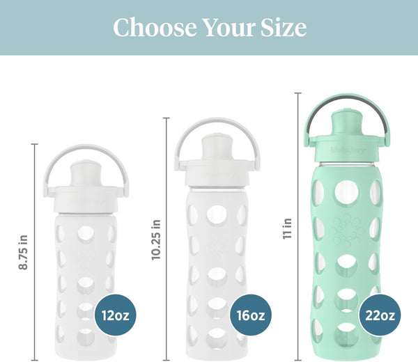 Lifefactory 22-Ounce Glass Water Bottle with Active Flip Cap and Protective Silicone Sleeve, Mint