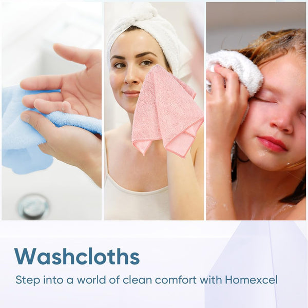 HOMEXCEL Microfiber Washcloths 24 Pack, Highly Absorbent and Soft Face Towel, Multi-Purpose Wash Cloths for Bathroom, Hotel, Spa, Gym, and
