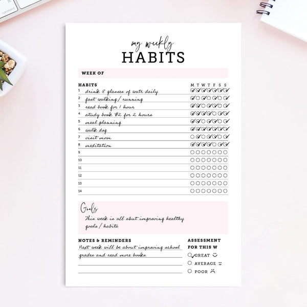 CARDAMONOLY Habit Tracker Notepad - 50 Page Tear off Planning Pad - 6 X 9 - High Performance Planner - Chore Chart for Adults - Weekly Planner