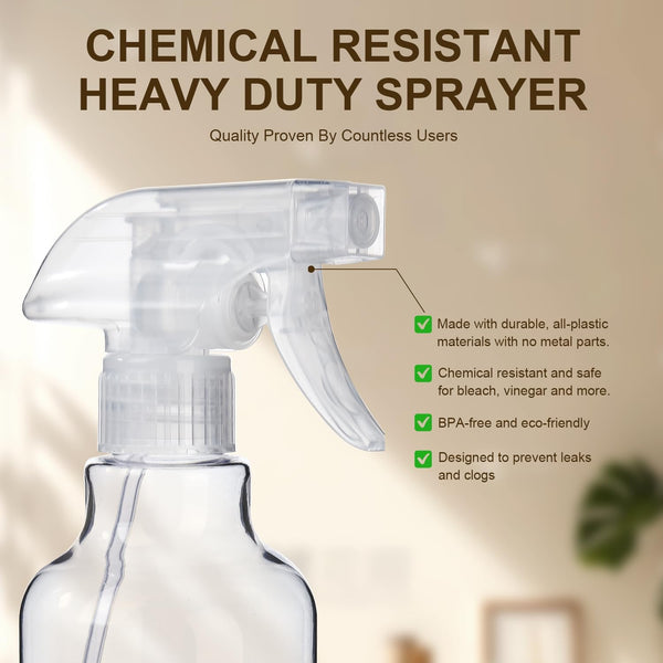 Plastic Spray Bottles, 2-Pack, 16.9 Oz, Mist & Stream, Heavy Duty Spraying, Empty Water Spray Bottle for Cleaning Solutions, Essential Oils, Hair,