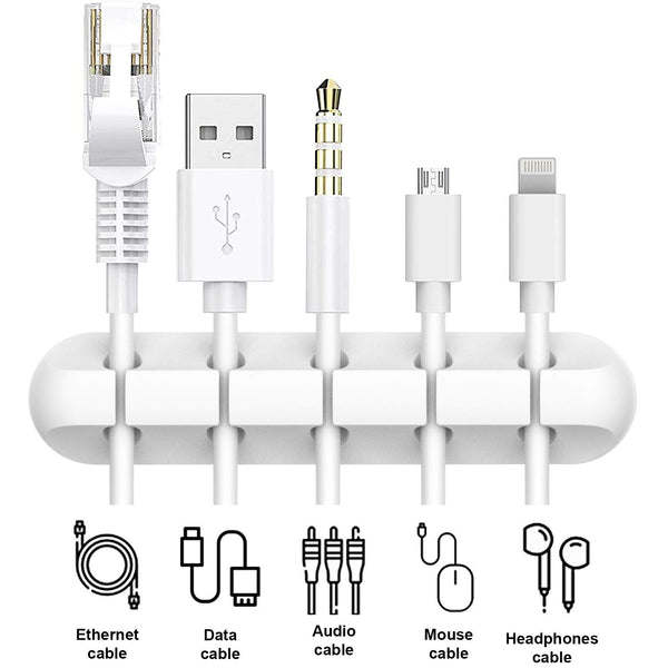 White Cable Clips, Cord Organizer Cable Management, Cable Organizers USB Cable Holder Wire Organizer Cord Clips, 2 Packs Cable Straps for Desk Car