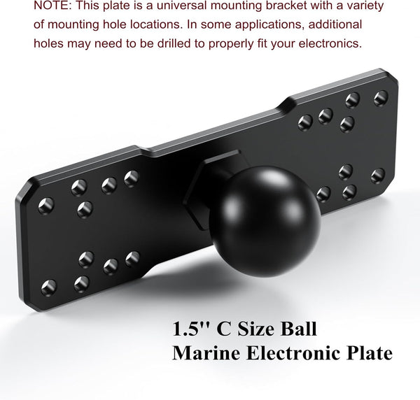 BRCOVAN 1.5'' Ball Fish Finder Mount, Aluminum Alloy Universal Marine Electronic Plate for RAM Mounts C Size 1.5 Inch Ball Double Socket Arm, Fit