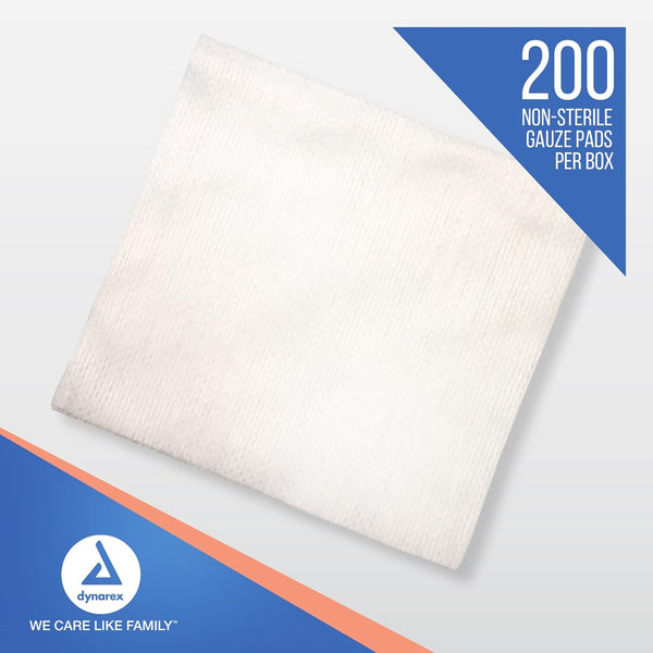 Dynarex Non-Woven Sponges, Non-Sterile, Gauze, for Cleansing, Prepping and Dressing, Highly-Absorbent, Less Linting, 4"X 4", 4 Ply, 1 Box of 200