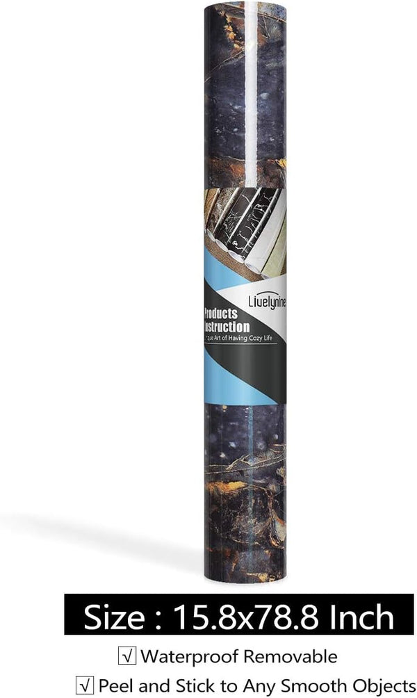 Livelynine Blue Gem Marble Contact Paper Self Adhesive Wallpaper Peel and Stick Countertops for Kitchen Cabinet Table Desk Bathroom Counter Top