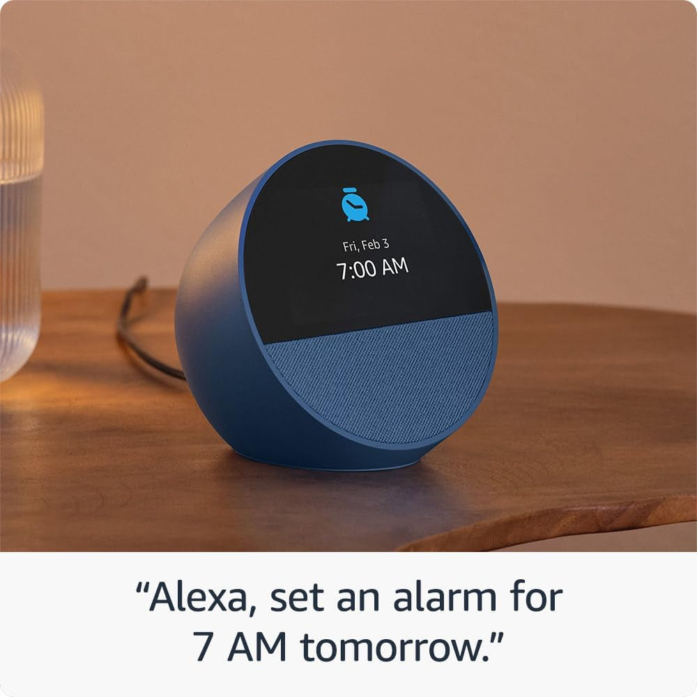 Amazon Echo Spot (Newest Model), Great for Nightstands, Offices and Kitchens, Smart Alarm Clock with Alexa, Glacier White