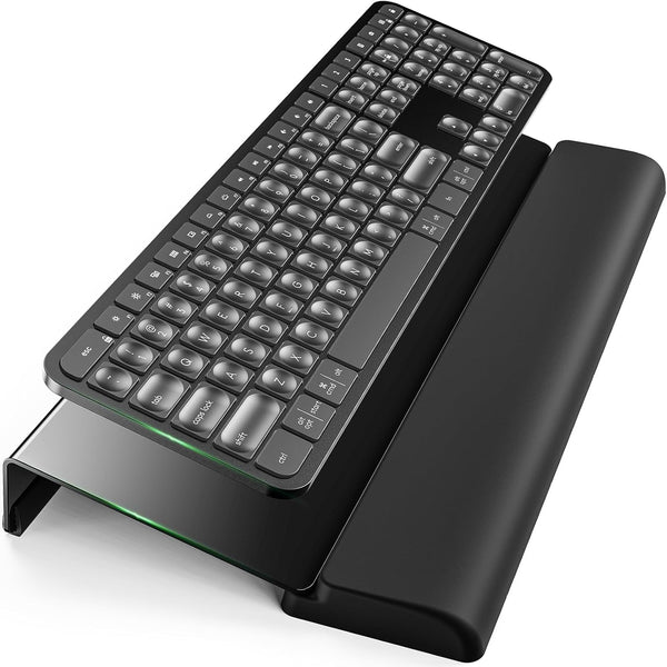 3 in 1 Keyboard Stand W/Wrist Rest and Storage Tray - Klearlook [Ultra Comfortable] PU Leather Wrist Pad & Acrylic Keyboard Riser, 16.9X7.3 Inch