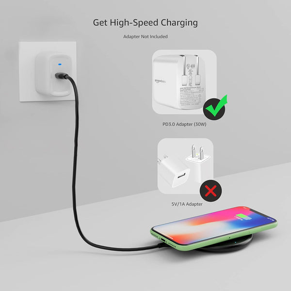 Amazon Basics 15W Qi Certified Wireless Phone Charger Pad, Fast Charging Pad for Iphone 16/15/14/13/12/11/X, Samsung and More, with USB Cable, Black