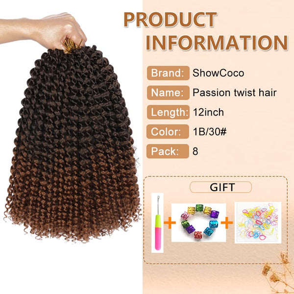 Passion Twist Hair - 12 Inch Water Wave Crochet Hair 8 Packs Short Crochet Braids Passion Twists Braiding Hair Bohemian Synthetic Hair Extension