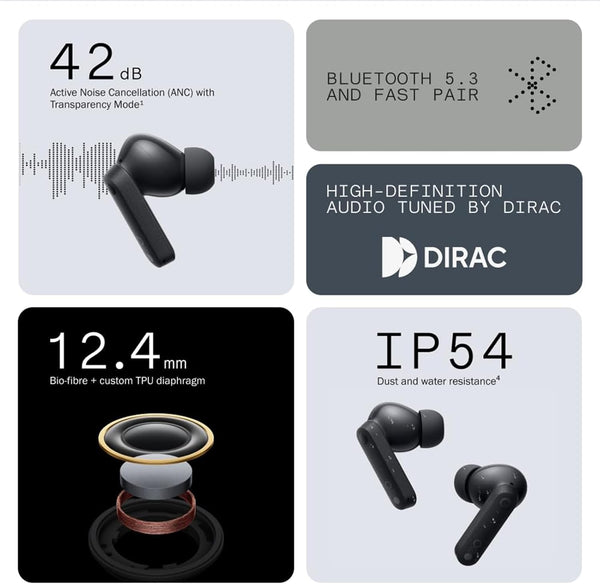 CMF Buds Wireless Bluetooth Earbuds, 42Db Noise Cancelling Earbuds, Dirac HD Audio, 35.5H Playtime, BT5.3, IP54 Waterproof, 4HD Mics Wireless