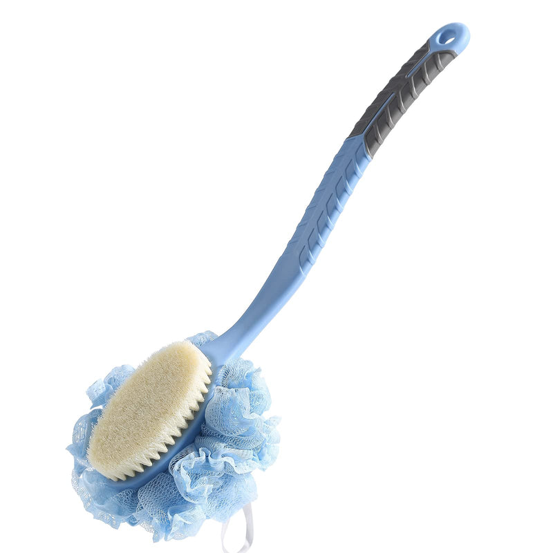 [2Nd Generation] Shower Body Brush with Bristles and Loofah,Back Scrubber Bath Mesh Sponge with Curved 16" Long Non-Slip Handle Skin Exfoliating