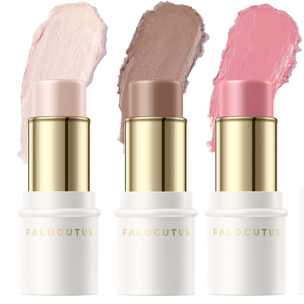 3 Pcs FAIR Contour Stick Set,Cream Blush & Highlighter Bronzer Pen,Long Lasting & Smooth Natural Face Contouring Illuminator,Professional Makeup